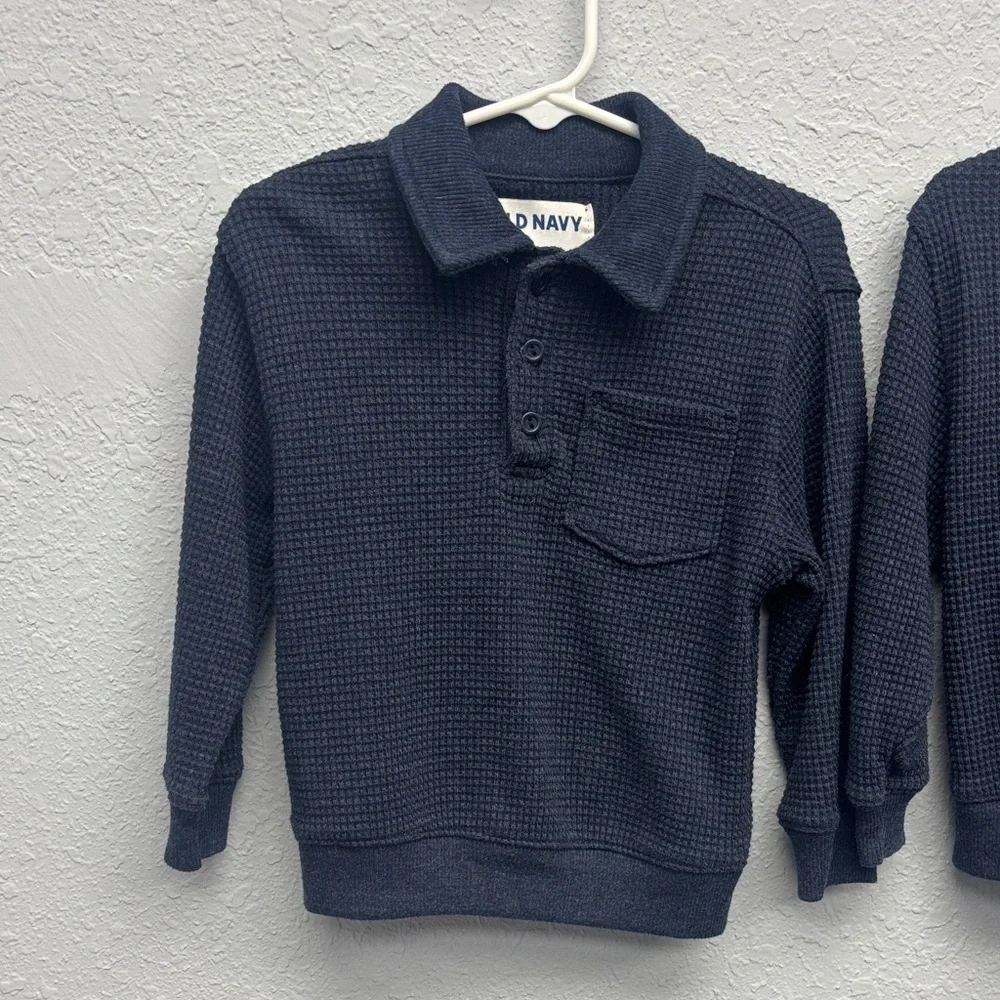 Old Navy Kids 2T+3T Coord Set of Waffled Dark Blue Polo LS Shirts w Pocket. GUC